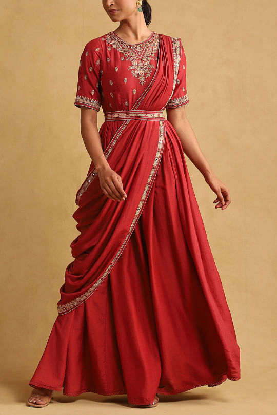 Buy Label RITU KUMAR Cotton A-Line Dress  (LDRVCF50S00N17101743-CMY_Orange_M) at Amazon.in